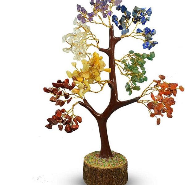 INDRACRAFT,  Seven Chakra Crystal Tree of Life with Heart Shaped Rosey pink Pendant, Healing,Money Tree for Home, Living Room, Office Desk Decor , Handmade Fang chui Bonsai For Positive Energy, For Health and Wealth, Best Gift for Men, Women, Mom | Free Pendant For Women |